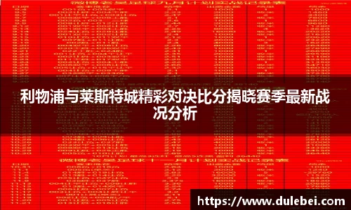 Bevictor伟德利物浦与莱斯特城精彩对决比分揭晓赛季最新战况分析